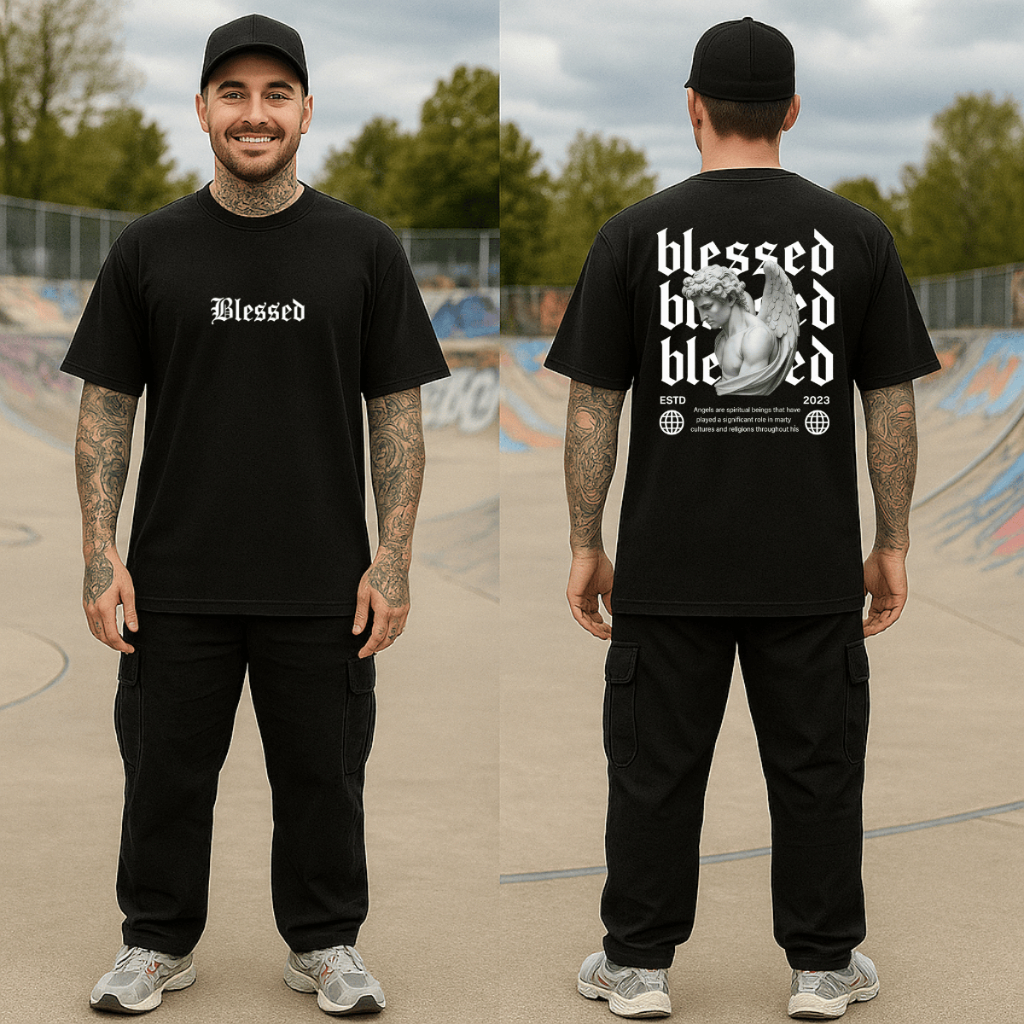 Camiseta Oversized Streetwear Blessed Masculina 100% Algodão em Oferta na Shopee