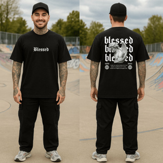 Camiseta Oversized Streetwear Blessed Masculina 100% Algodão em Oferta na Shopee