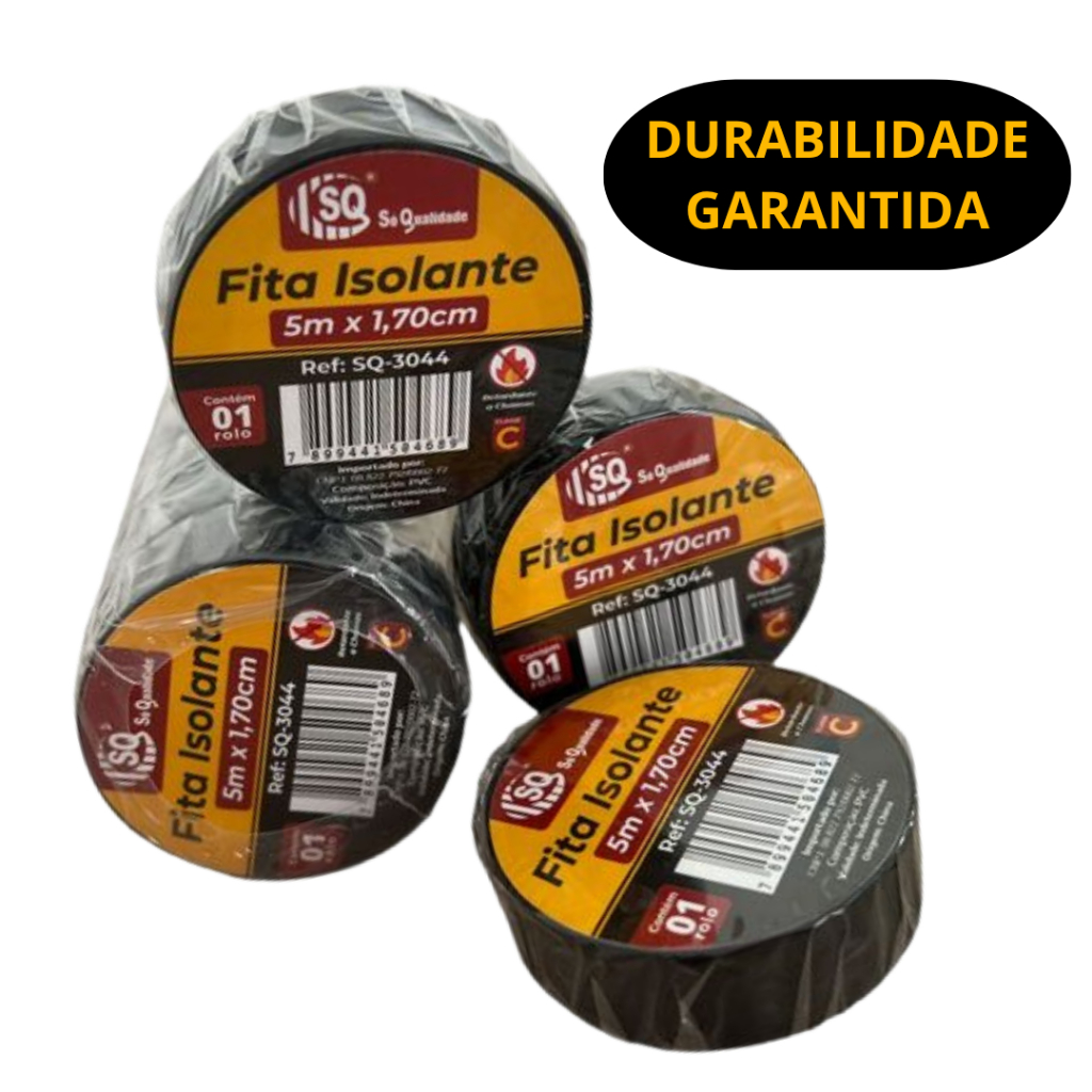 Kit 10 Unidades Fita Isolante Preta 5 Metros x 17mm Para Fios e Reparos Antichama Industrial