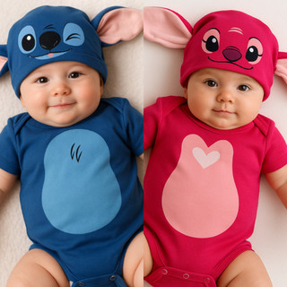 Body Bebe Stitch e Angel Body + Touca Bori de Mesversario Fantasia Infantil(NOVO-LISA)
