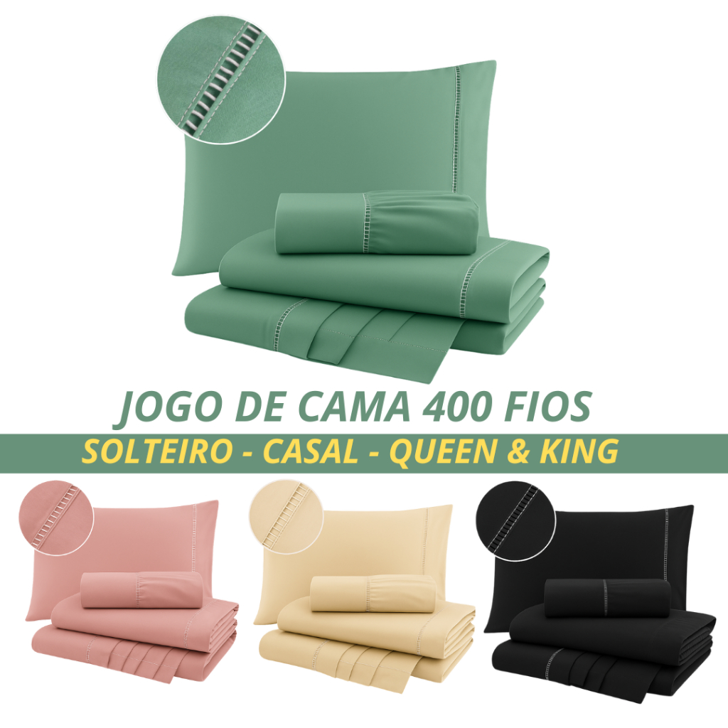 Jogo Lençol 400 Fios Extra Macio Queen Casal Solteiro King Micropercal Toque Acetinado com fronhas em ponto palito