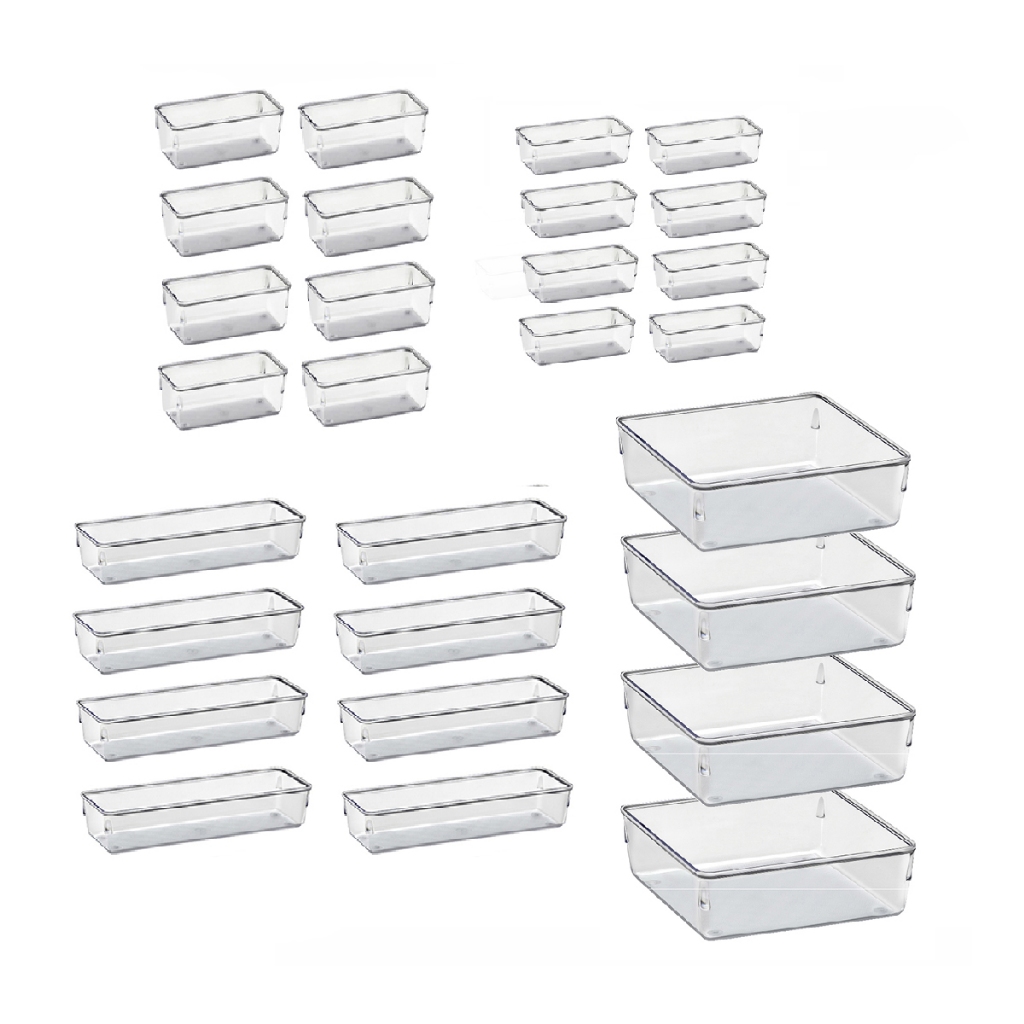 Kit 28 Organizador Multiuso Modular Gavetas Geladeira Acrilico Cristal