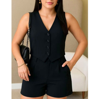 Colete Alfaiataria Feminino Social Elegante Curto Botões Social em Oferta na Shopee