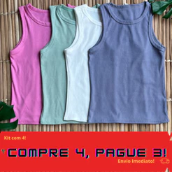 Kit 4 Regata Feminina Canelada Camiseta Básica Blusa Casual Tendência Verão