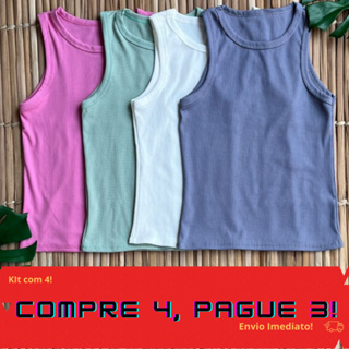 Kit 4 Regata Feminina Canelada Camiseta Básica Blusa Casual Tendência Verão em Oferta na Shopee