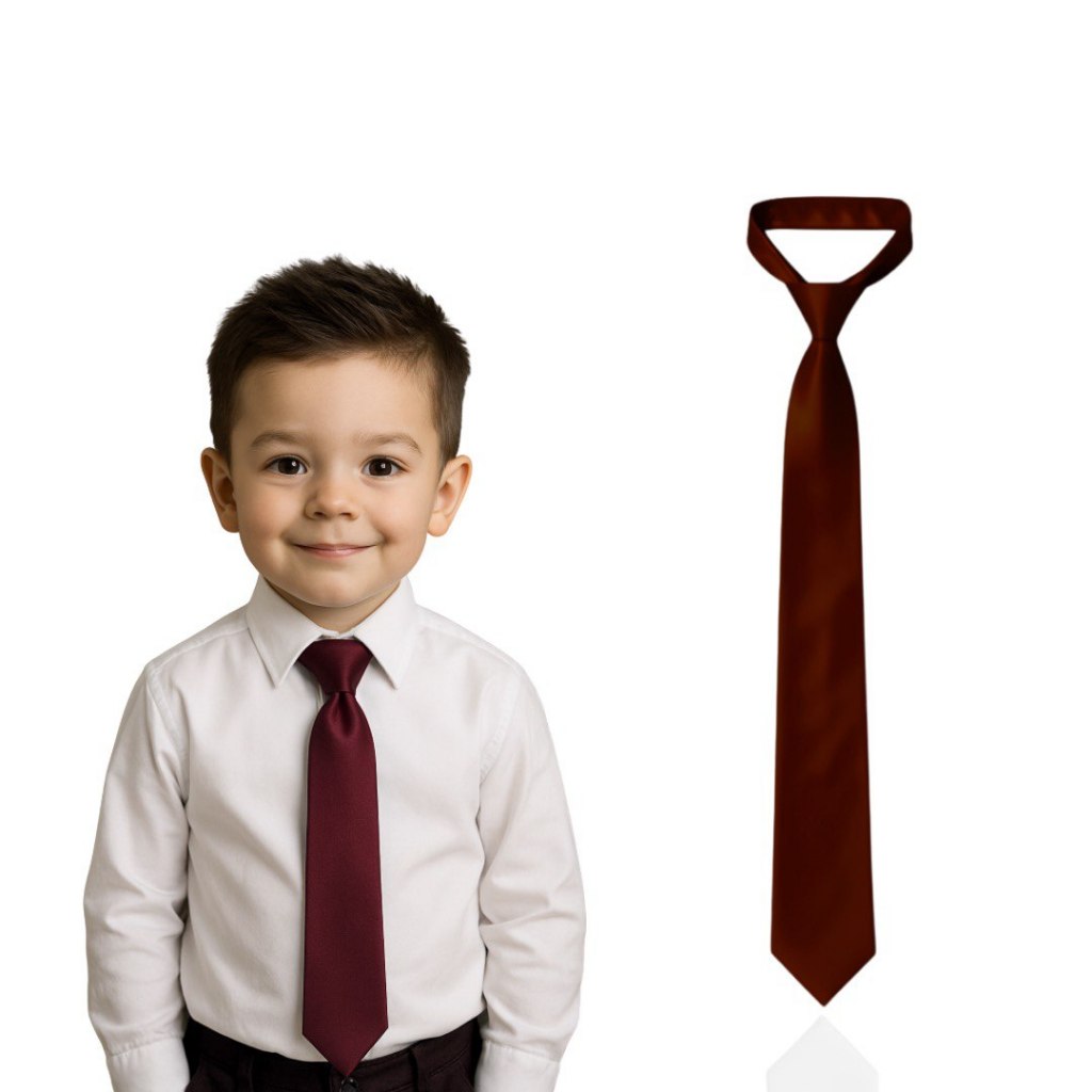 Gravata Slim Social Infantil Vinho Bordô Marsala Mais Cores Poliéster C/Nó Pronto Zíper Pajem Festa Batizado Mêsversário