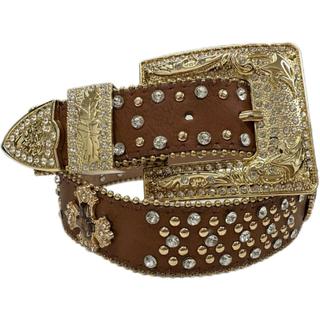 Cinto Feminino Fivela Quadrada Country Strass Brilho Prata Preto Pedraria QZ-105