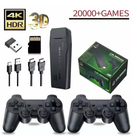 Imagem 20000+ M8 Videogame Stick 4K 64gb 2 Controles Sem Fio Console Portatil Jogos Retro Antigo Original ANG