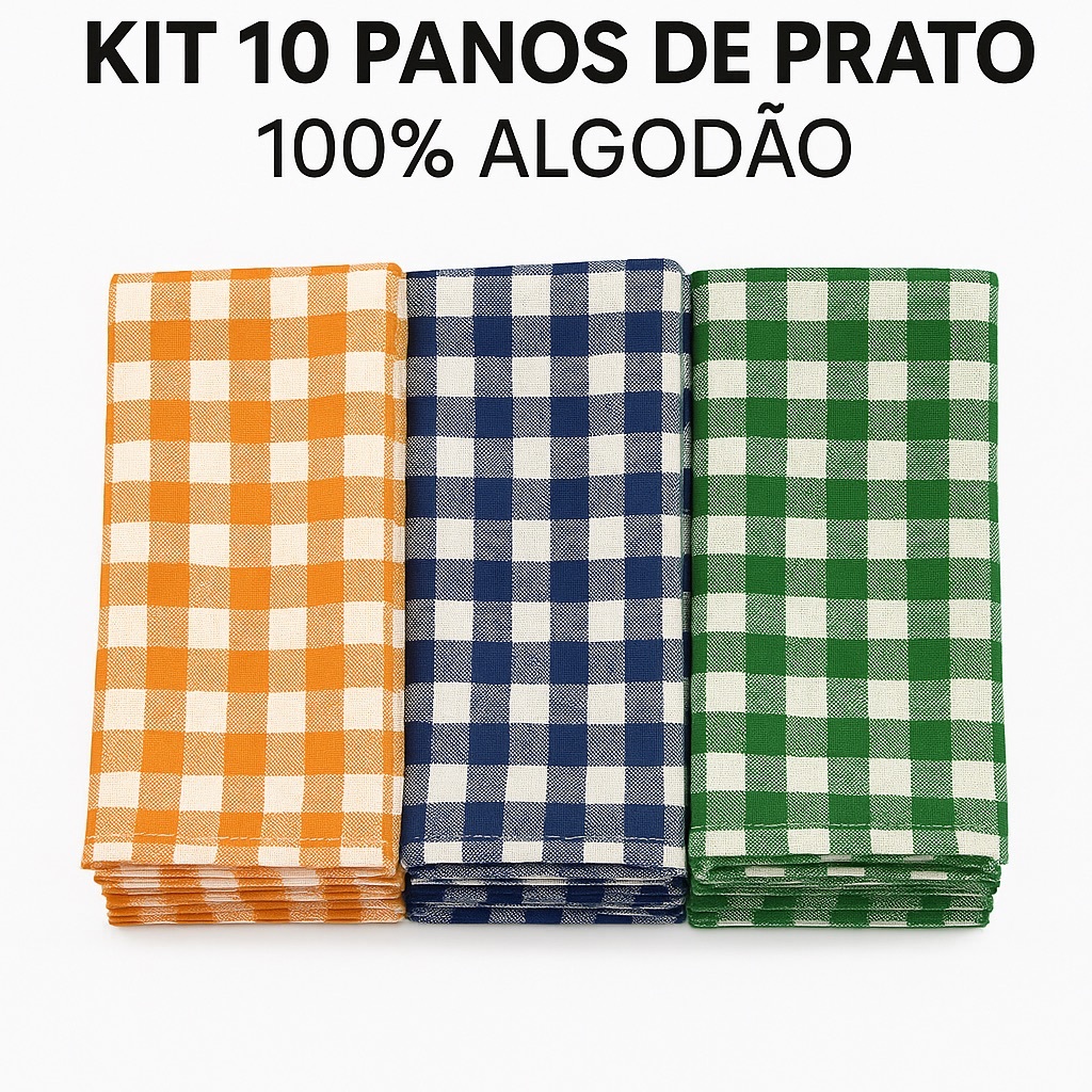 Pano De Prato 100% Estampado Xadrez Kit Com 5 Peças Alta Absorção e Qualidade em Oferta na Shopee