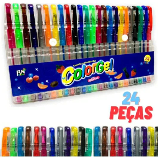 Caneta Gel Colorida Glitter 24 Cores Conjunto Criativo para Desenho e Escrita