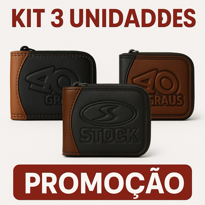 Kit 3 Carteiras Masculinas – Promoção Exclusiva, Couro Sintético Premium com Zíper e Porta-Cartões