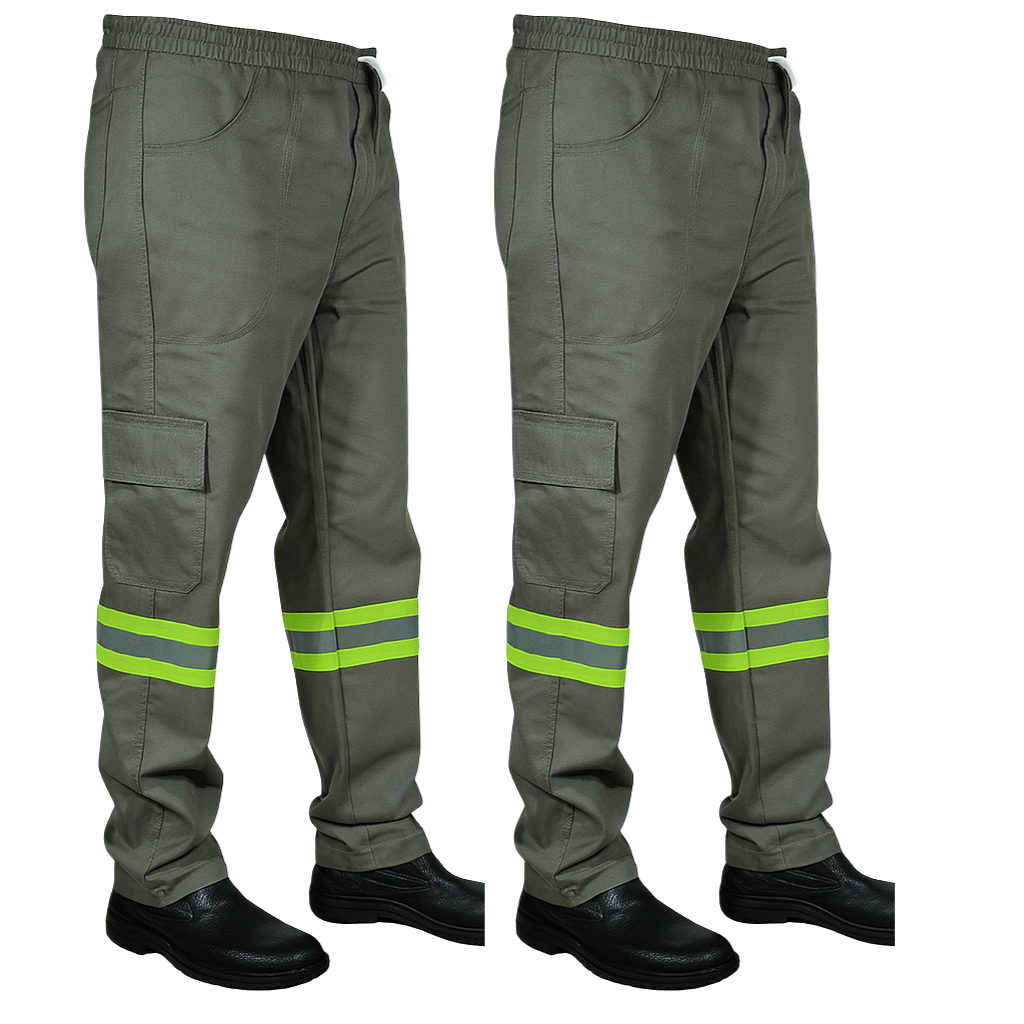 Kit 2 Calça de Trabalho Uniforme Profissional Brim Cargo Reforçada Resistente Com Faixa Refletiva