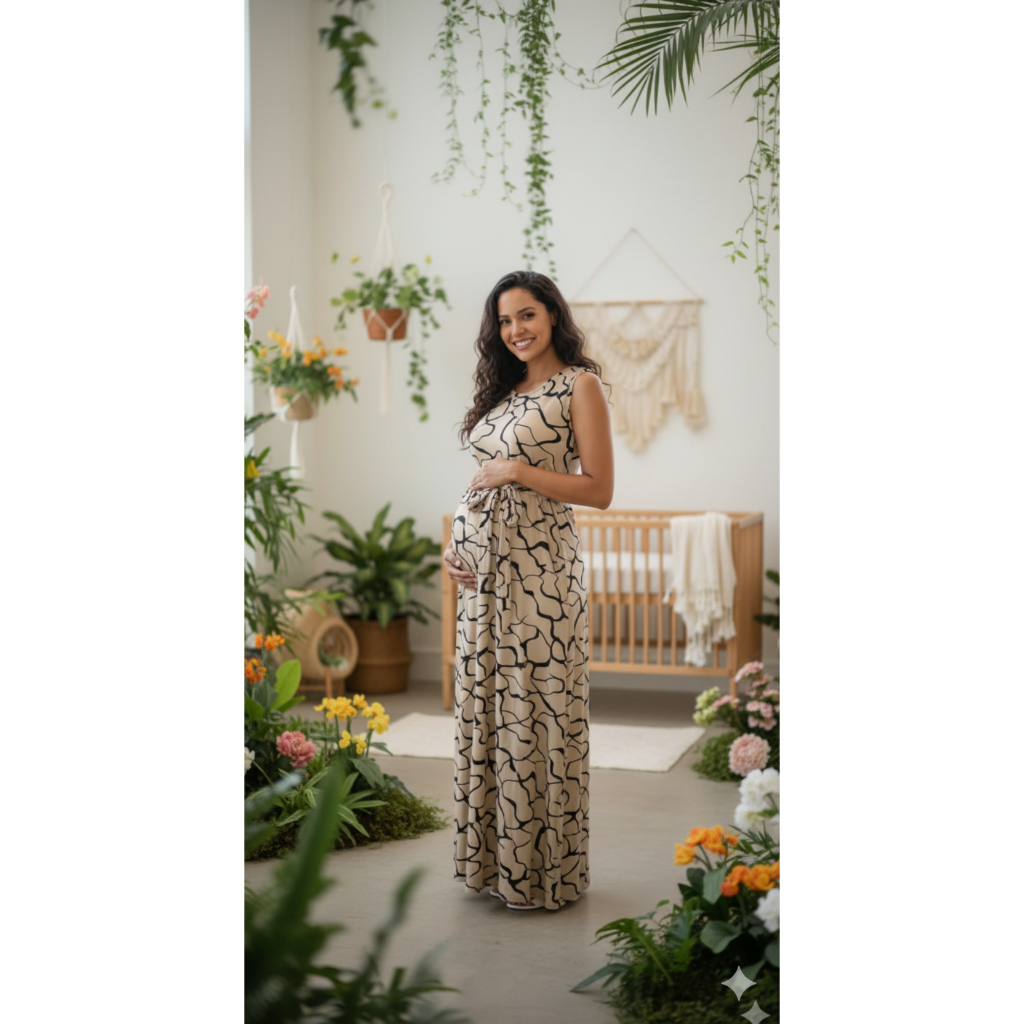 Kit 6 Vestido Longo Regata Gestante Grávida Maternidade Estampado Elegante Moda Evangelica Floral ATACADO