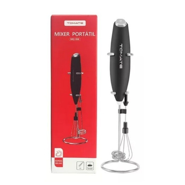 MINI MIXER MISTURADOR DE BEBIDA E FOUET PORTATIL C SUPORTE Á PILHA