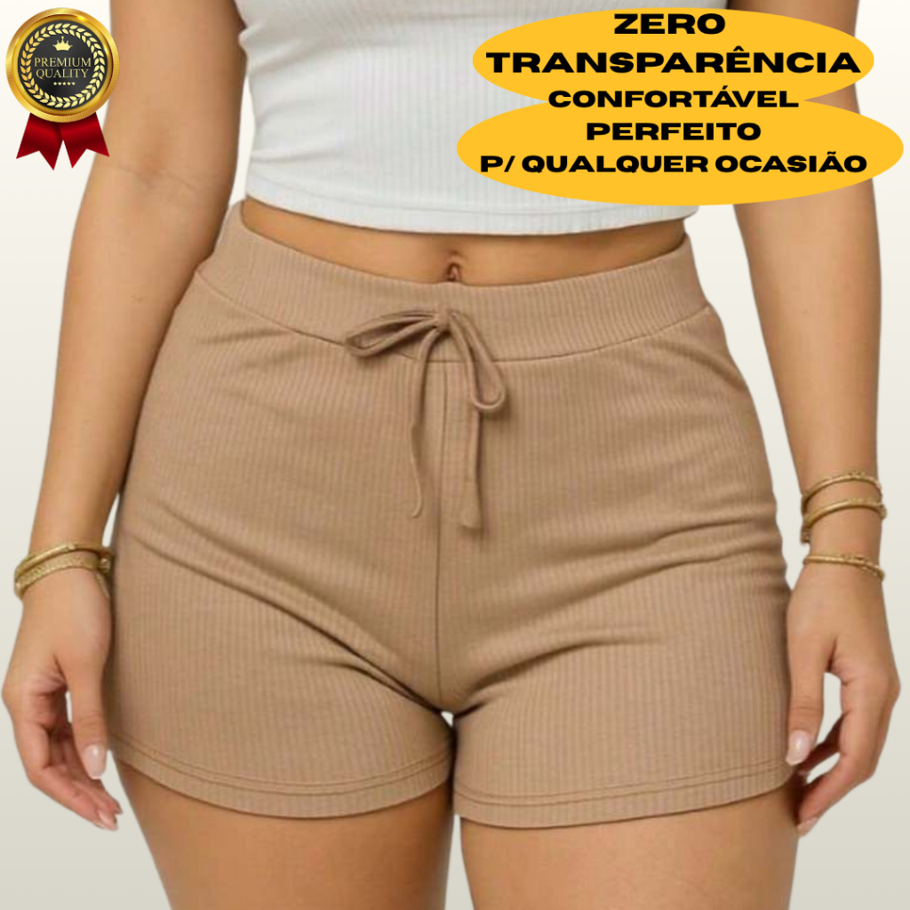Short Feminino Básico Canelado Confortável Tendência Verão em Oferta na Shopee