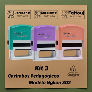 kit com 3 carimbos pedagógicos / professores com personagens  - Nykon 302 em Oferta na Shopee