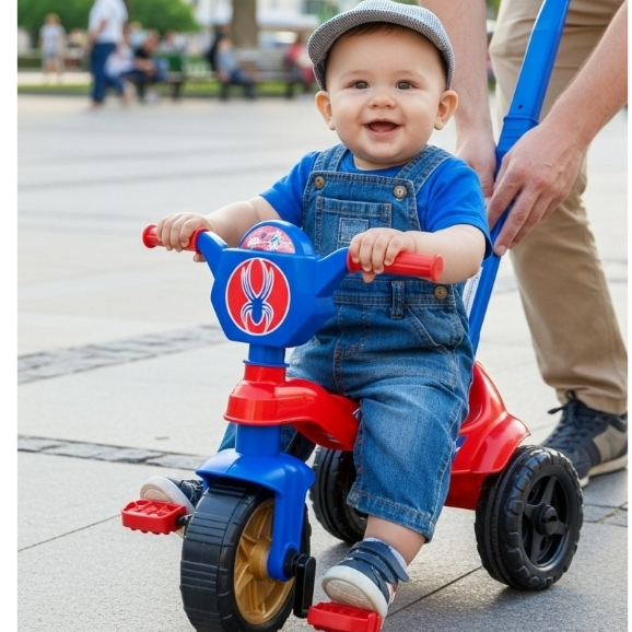 Carrinho de passeio  Infantil 2 em 1 Passeio e Pedal com Haste Triciclo 1 Ano Rosa ou Vermelho/Azul