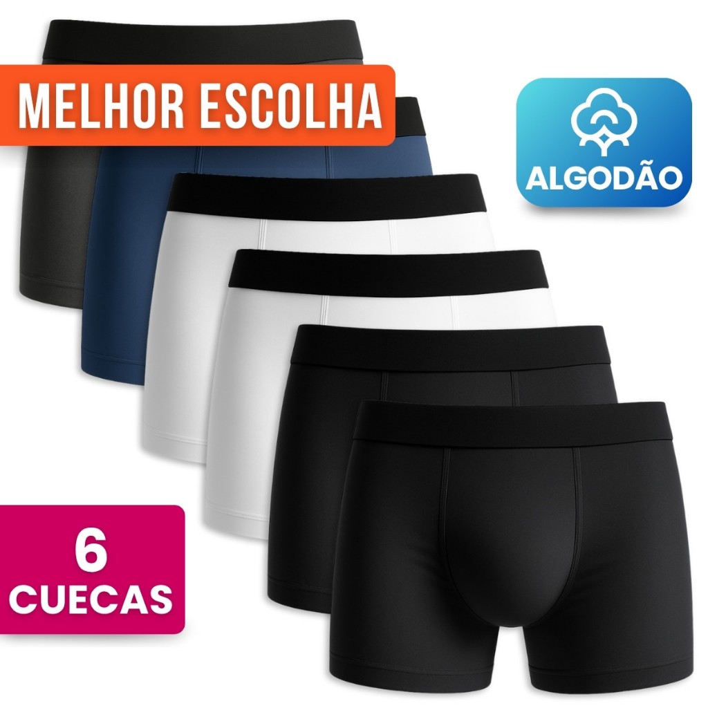 Kit 6 Cuecas Boxer Masculino Algodão Premium Conforto Extremo em Oferta na Shopee