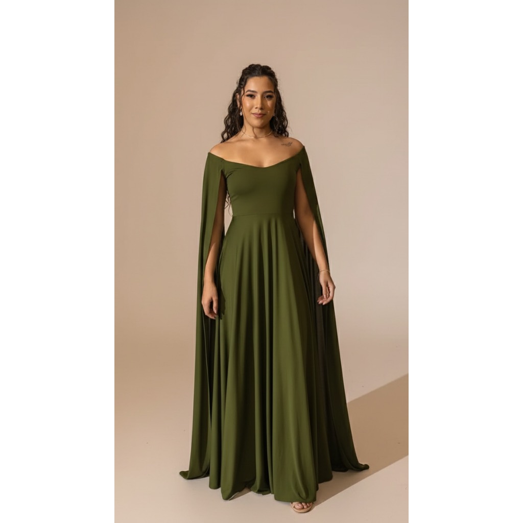 Vestido Feminino Longo Madrinha Capa Longa Duplo Casamento em Oferta na Shopee