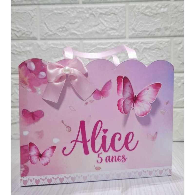 PEGUE E MONTE - Kit 10 Sacolinhas Surpresa Personalizada Lembrancinha Tema Borboletas Rosa