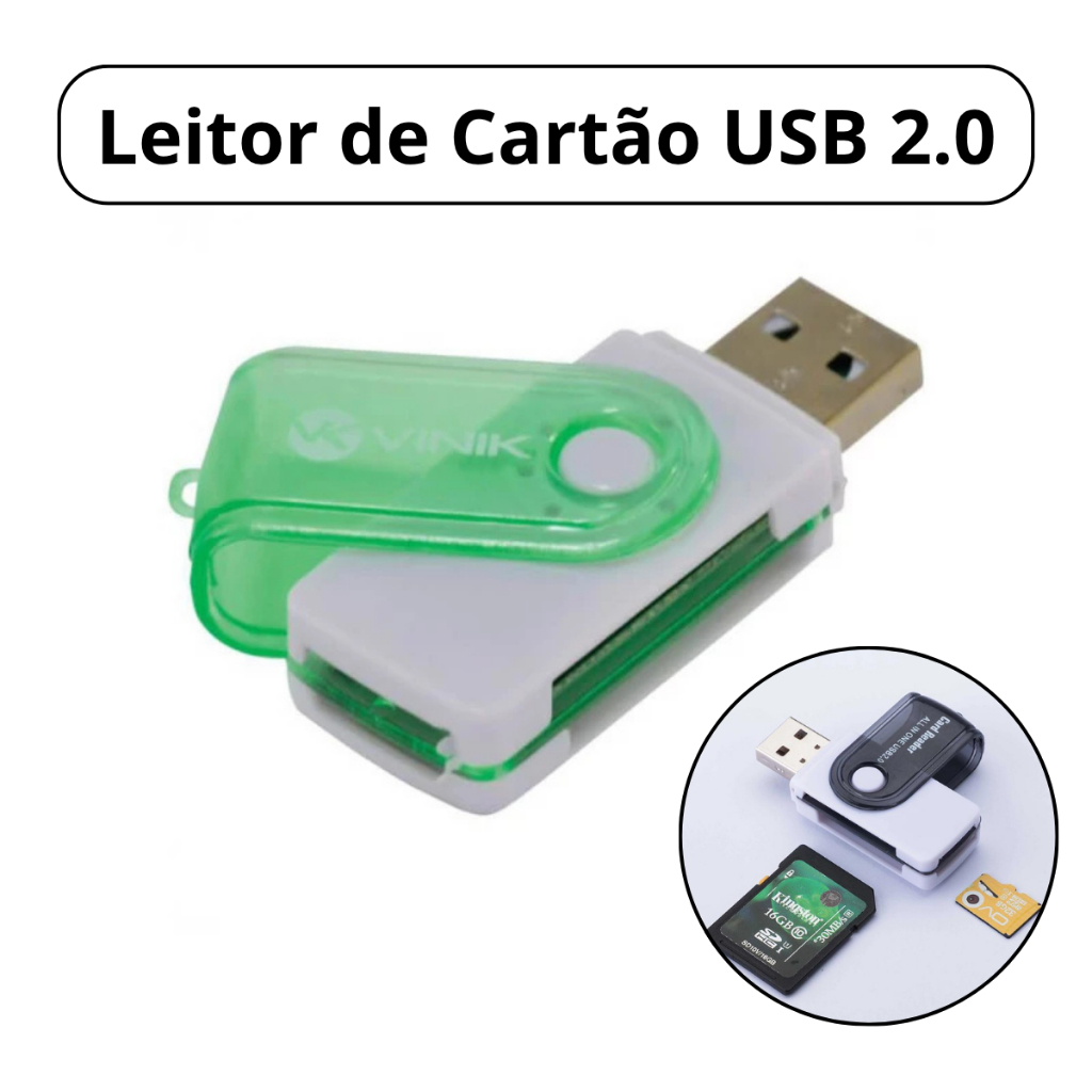Leitor de Cartão de Memória USB 2.0 All in One – SD, Micro SD, TF, MMC