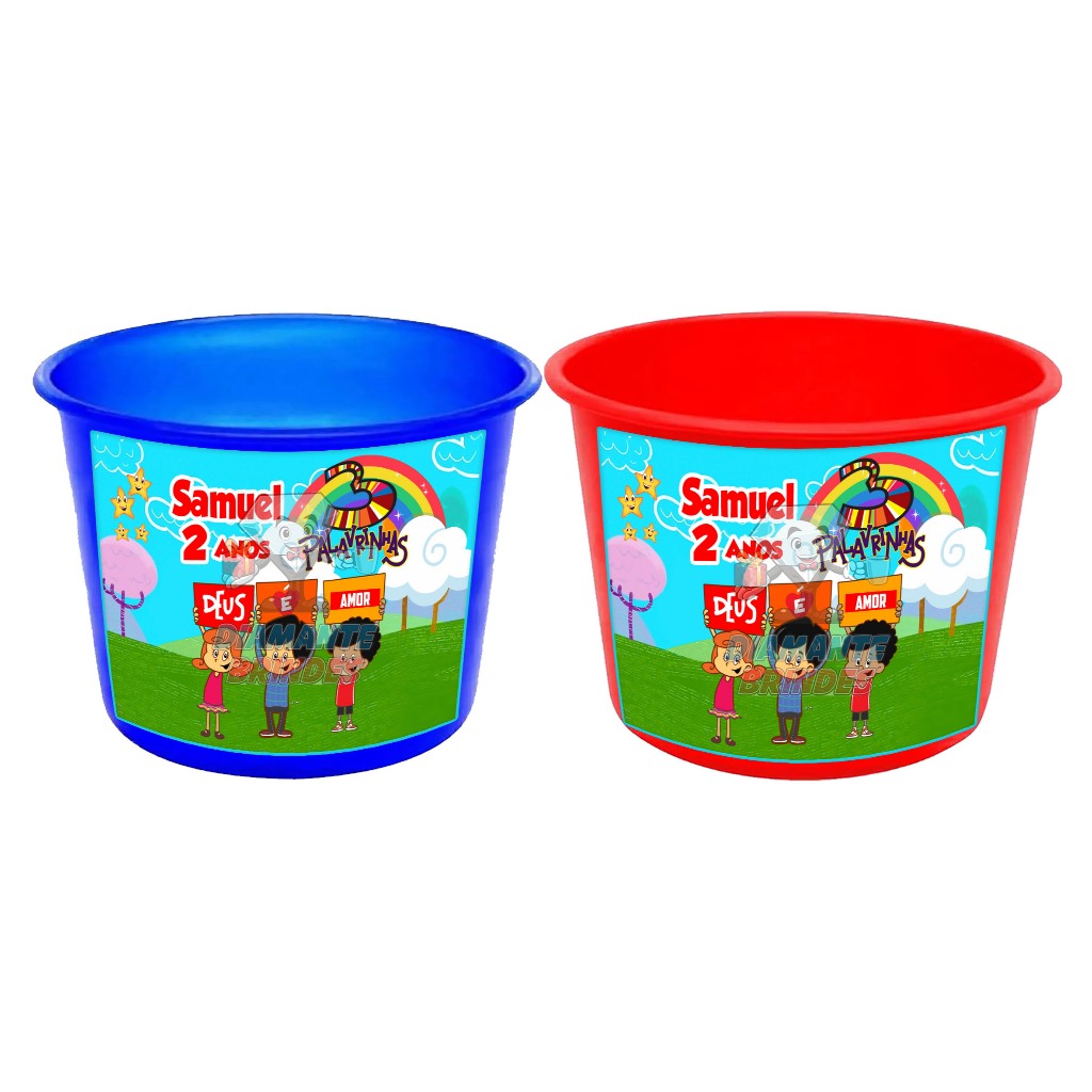 Balde de Pipoca Personalizado 3 Palavrinhas 1,5L Aniversário 123 palavrinhas Lembrancinha Festa