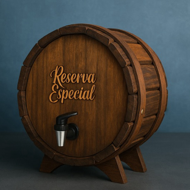pingometro Barril de Madeira rustico com Torneira Para Vinhos, Cachaça e Bebidas
