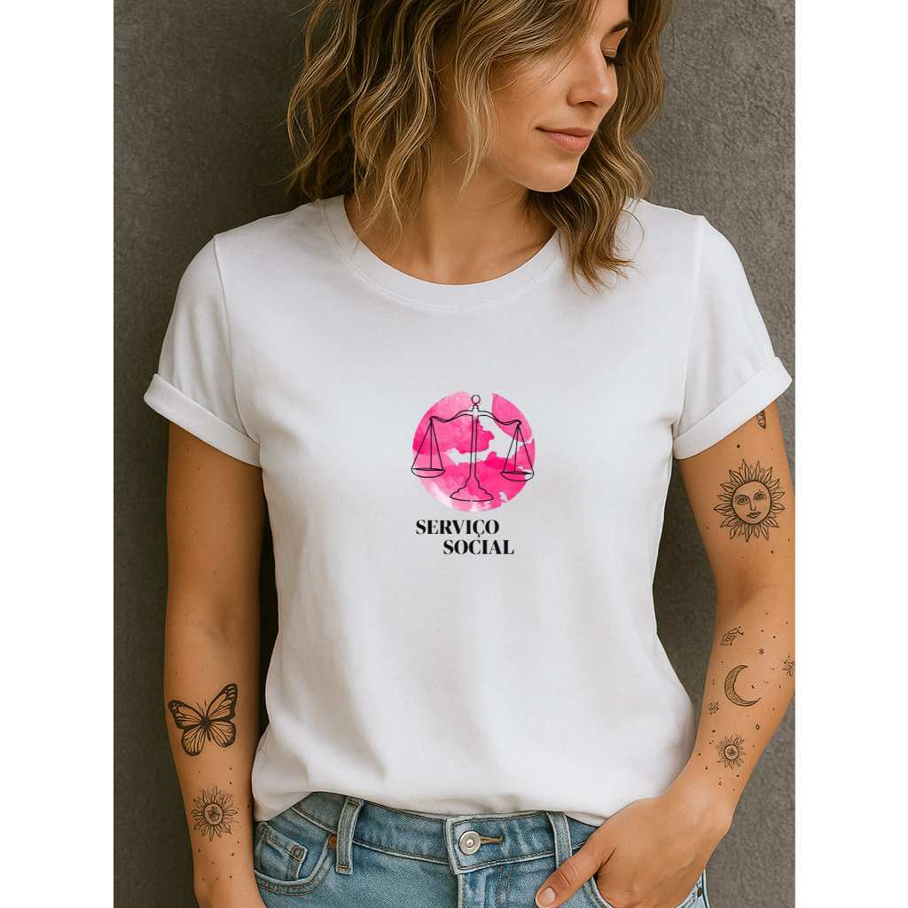Camiseta Babylook Feminina Estampada 100% Algodão Curso Serviço Social Faculdade Profissão Personalizada