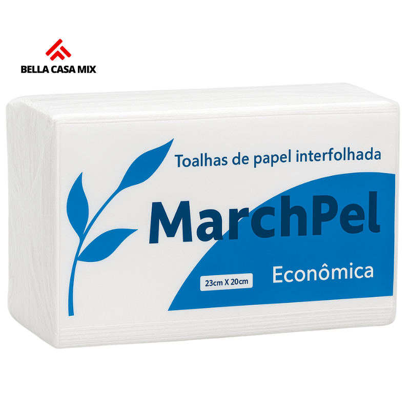 Kit 1,2,3,4,5 pacotes de Papel Toalha Interfolha MarchPel Branco Econômico
