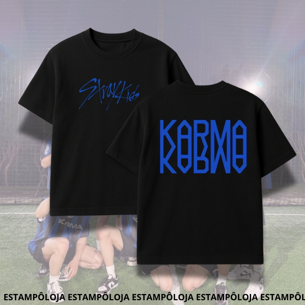 T-shirt Karma Stray Kids - Camiseta 100% Algodão Unissex Ceremony Kpop Merchdan BangChan LeaKnow Changnow