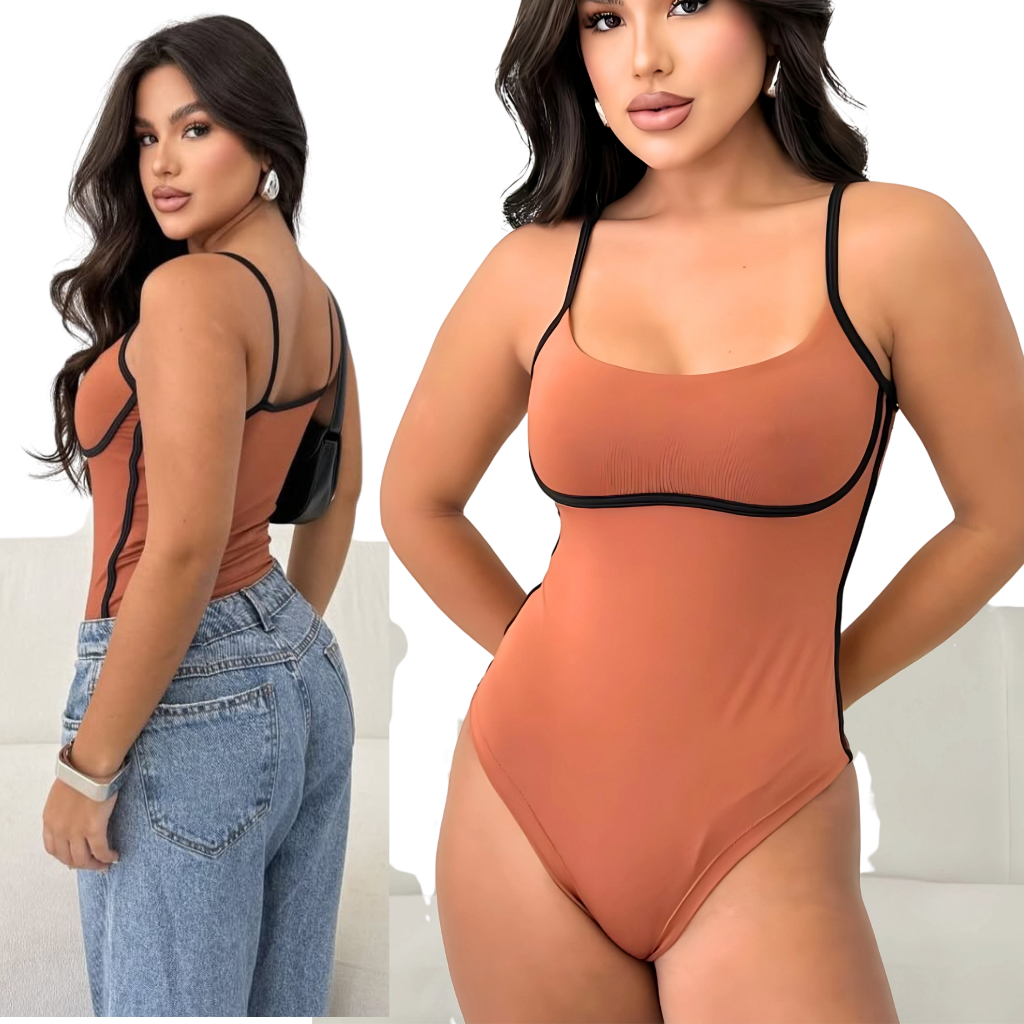 Body Maiô bicolor Ely Alças Cavado Feminino com Bojo Sustentação Alca fina