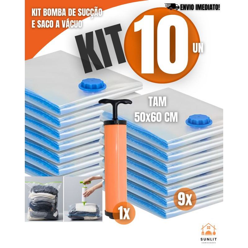 Kit Bomba de Sucção + Saco a Vácuo 50x60 – Prático, Organização, Proteção e Economia de Espaço Necessário