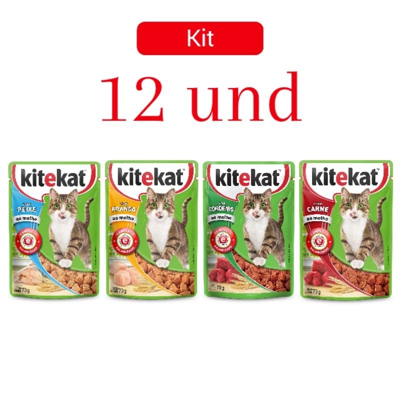 KITEKAT Ração Úmida para gatos 70g kit 10 ou 12 und em Oferta na Shopee