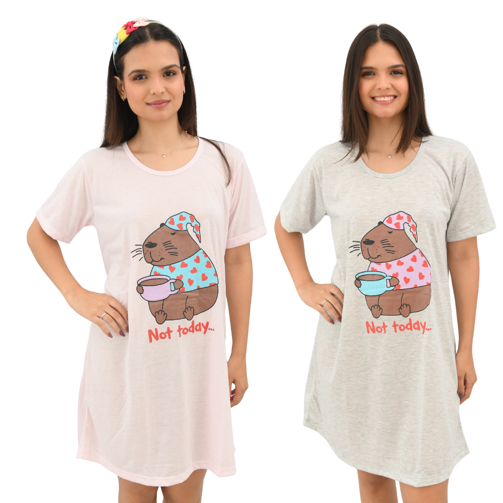Camisola Feminina Estampada Capivara Confortável e Estilosa para Dormir em Oferta na Shopee