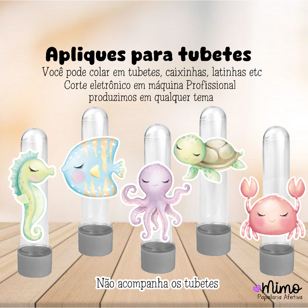 Kit Aplique 3D Fundo do Mar Menina 8cm para Tubete – Papel Fotográfico Festa Infantil (15, 30 ou 45 un)