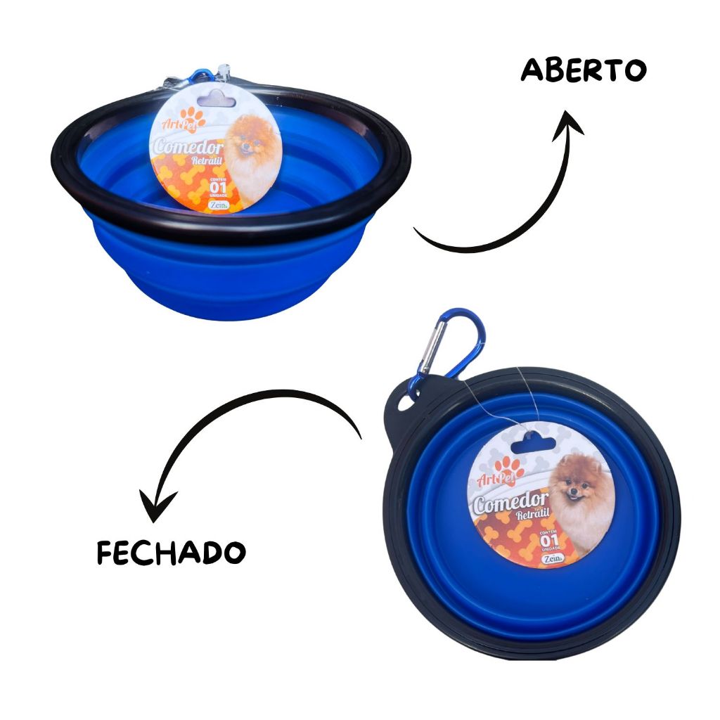 Comedouro Retrátil de Silicone para Pets - Dobrável com mosquetão Bebedouro Passeios Cachorros Gatos