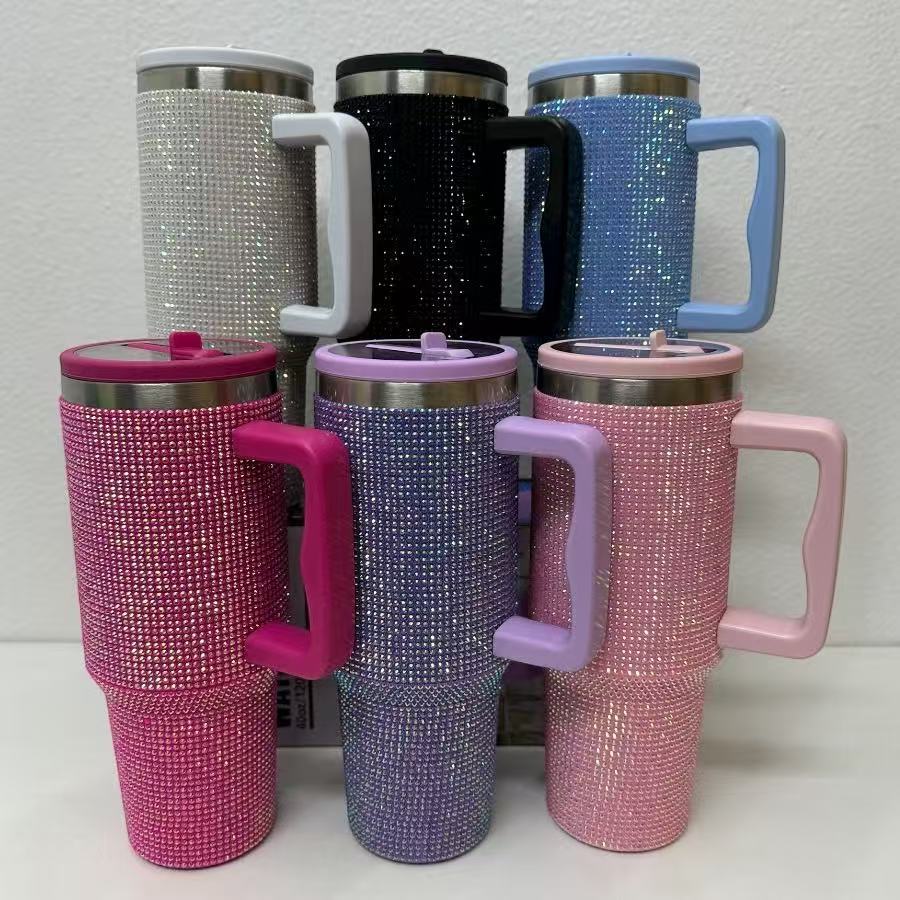 Copo Térmico 1200ml Copo Com Strass Brilhante Com Alça Tampa E Canudo de Plastico em Oferta na Shopee
