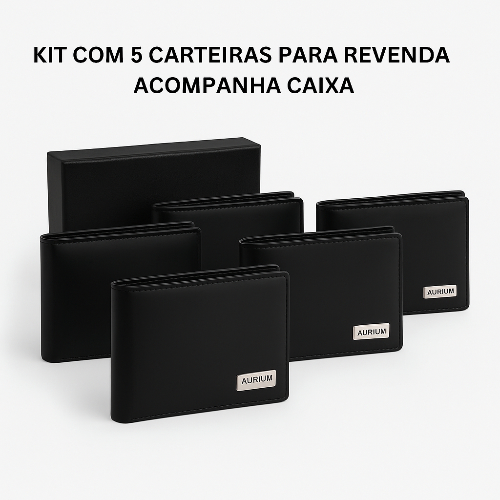 Kit 5 Carteiras Masculinas Aurium Para Revenda (ACOMPANHAM CAIXA) Couro Sintético Presente de Luxo