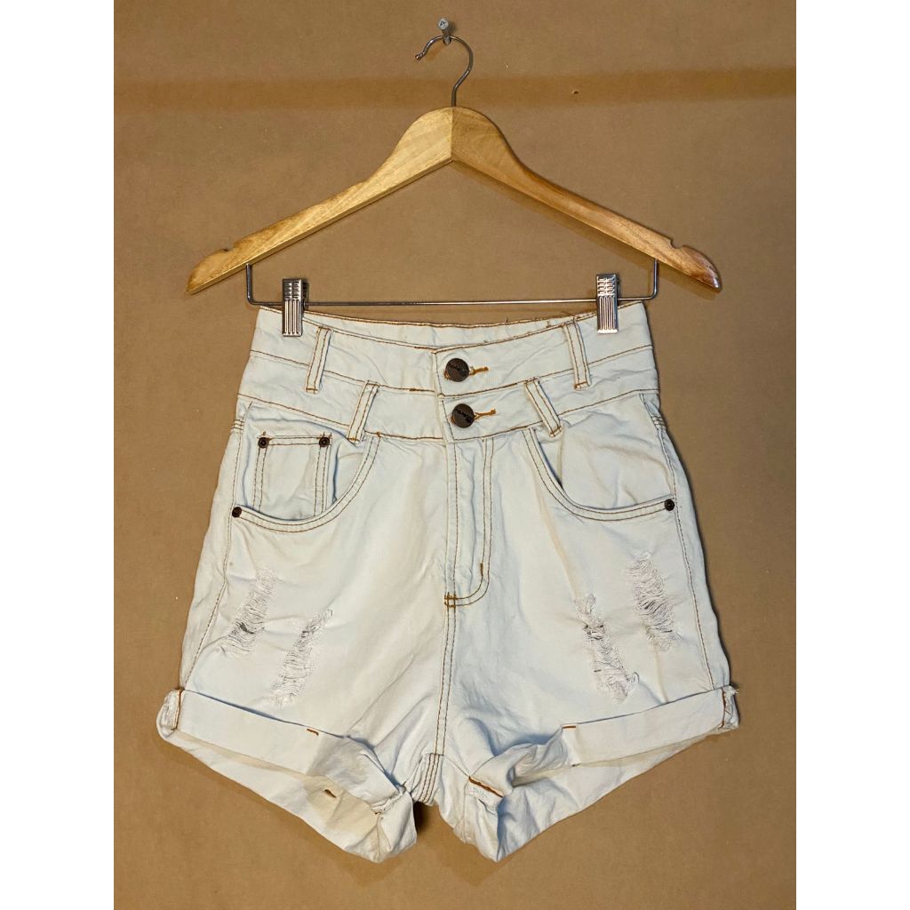 Short Jeans Feminino Claro Destroyed, 34/36 (brechó, bazar, usado, desapegos, garimpo)