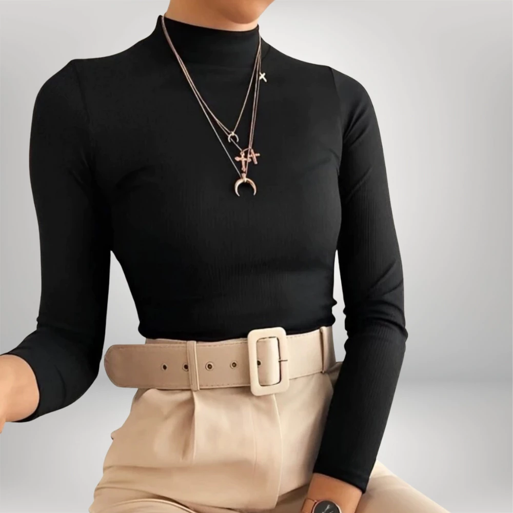 Blusa Feminina Manga Longa Cacharrel Confortável Básico Gola Alta — imagem 1