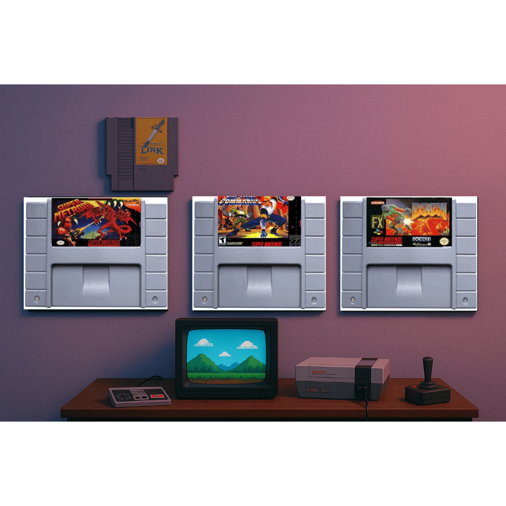 KIT 3 PlacaS Decorativas  Gamers Retro – Quadro Super Nintendo NES MDF 20x28 com Dupla Face