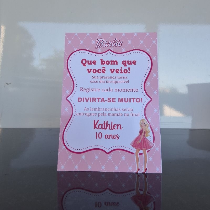 Plaquinha de Centro de Mesa Barbie Personalizada Lembrancinha Decoração Festa Infantil Aniversário