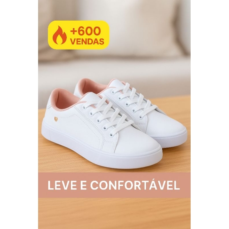 Tênis feminino casual coração branco/rosa e preto confortavel leve - tendência 2026 em Oferta na Shopee