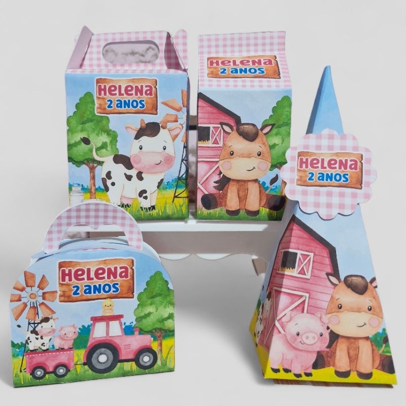KIT FESTA FAZENDINHA ROSA | PERSONALIZADOS LEMBRANCINHAS CAIXINHAS PARA DECORAÇÃO FAZENDINHA ROSA | PEGUE E MONTE