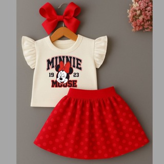 Conjunto Infantil Menina Minnie Blusa com Babado + Saia verao vermelha de poa em Oferta na Shopee