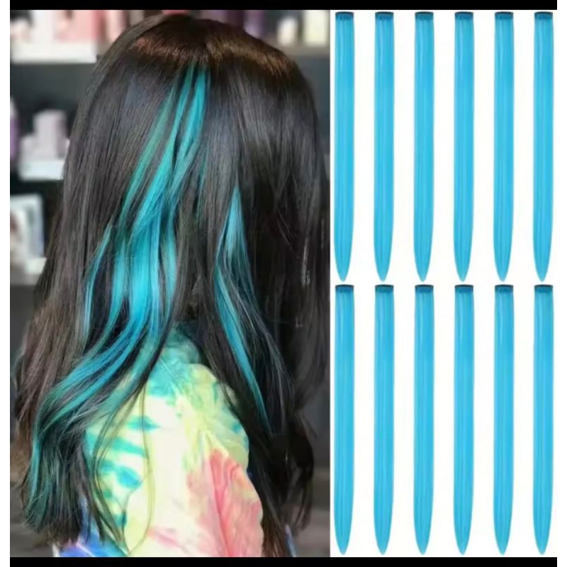 Mechas azul claro tic tac de fibra orgânica de 65 cm suporta chapinha e babyliss