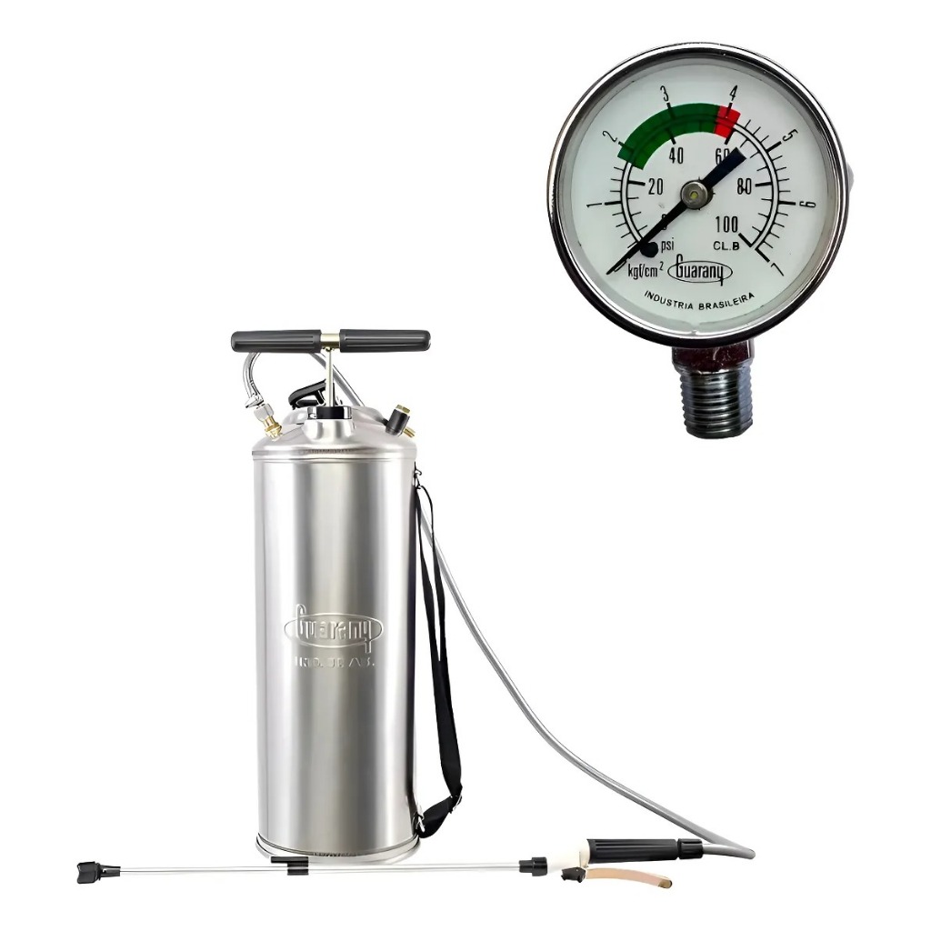 Pulverizador Inox Compressão Prévia 10 Litros + Manometro - Guarany