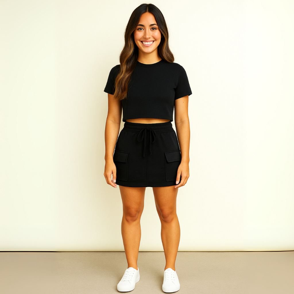 Saia Cargo Feminina em Moletom Moletinho com Bolsos Laterais Cores Preto Caqui Verde M ao GG