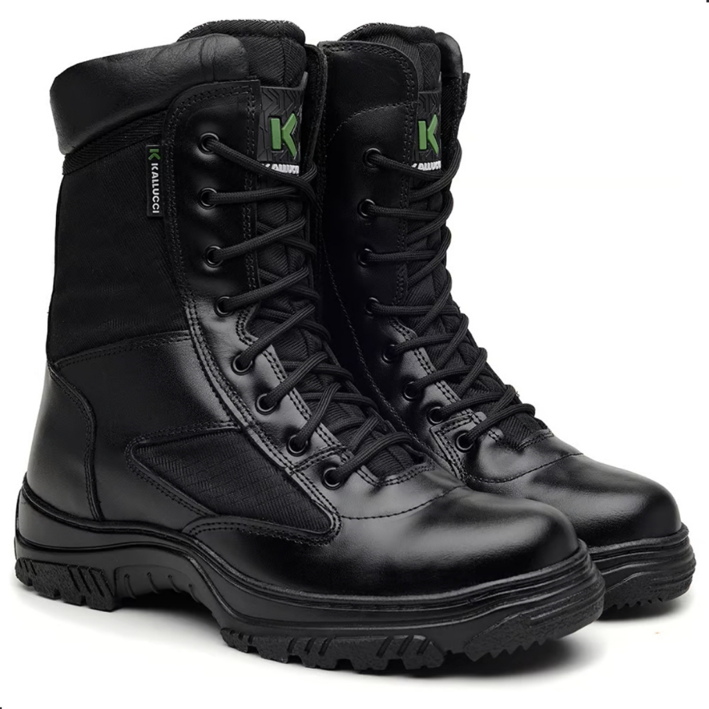 Coturno Tático Militar Kallucci Tek Bota de Couro Legítimo Zíper Lateral