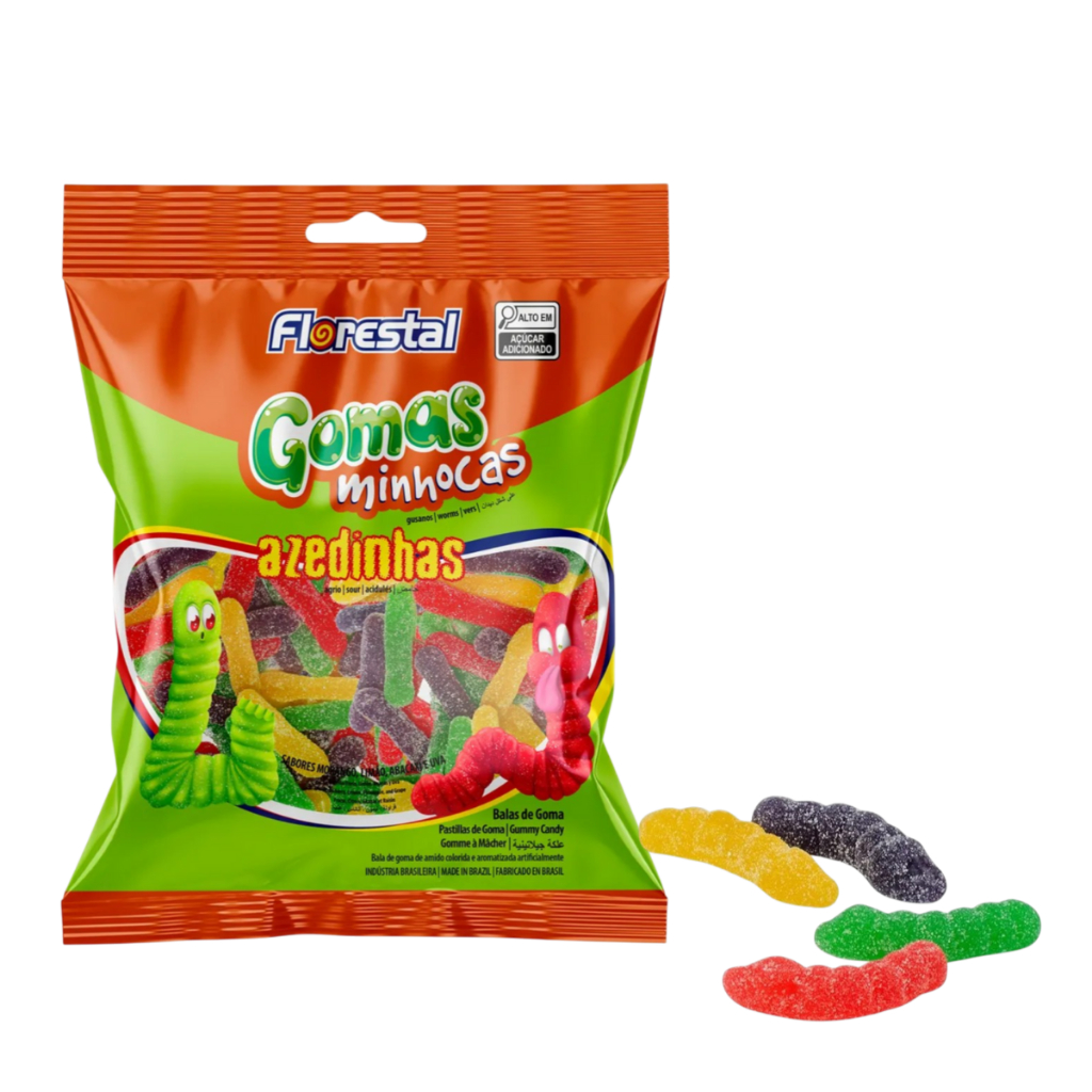 Bala Gominha Minhoca Azedinha Doce Kit Com 5 Ou 10 Pacotes De 65G Cd - Festas e Lembrancinhas